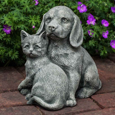 Campania International Fur-Ever Friends Statue stained in the Alpine Stone  patina, the ideal color for this garden statue.