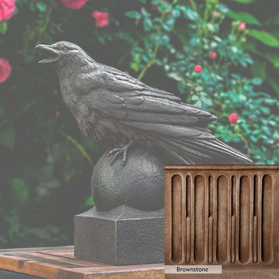 Brownstone Patina for the Campania International Corvus Statue, brown blended with hints of red and yellow, works well in the garden.