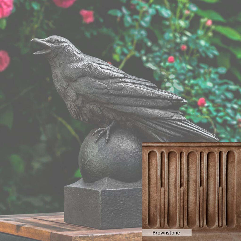 Brownstone Patina for the Campania International Corvus Statue, brown blended with hints of red and yellow, works well in the garden.