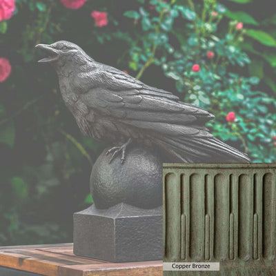 Copper Bronze Patina for the Campania International Corvus Statue, blues and greens blended into the look of aged copper.
