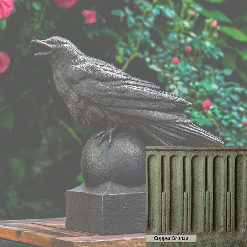 Copper Bronze Patina for the Campania International Corvus Statue, blues and greens blended into the look of aged copper.