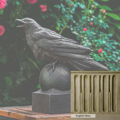 English Moss Patina for the Campania International Corvus Statue, green blended into a soft pallet with a light undertone of gray.