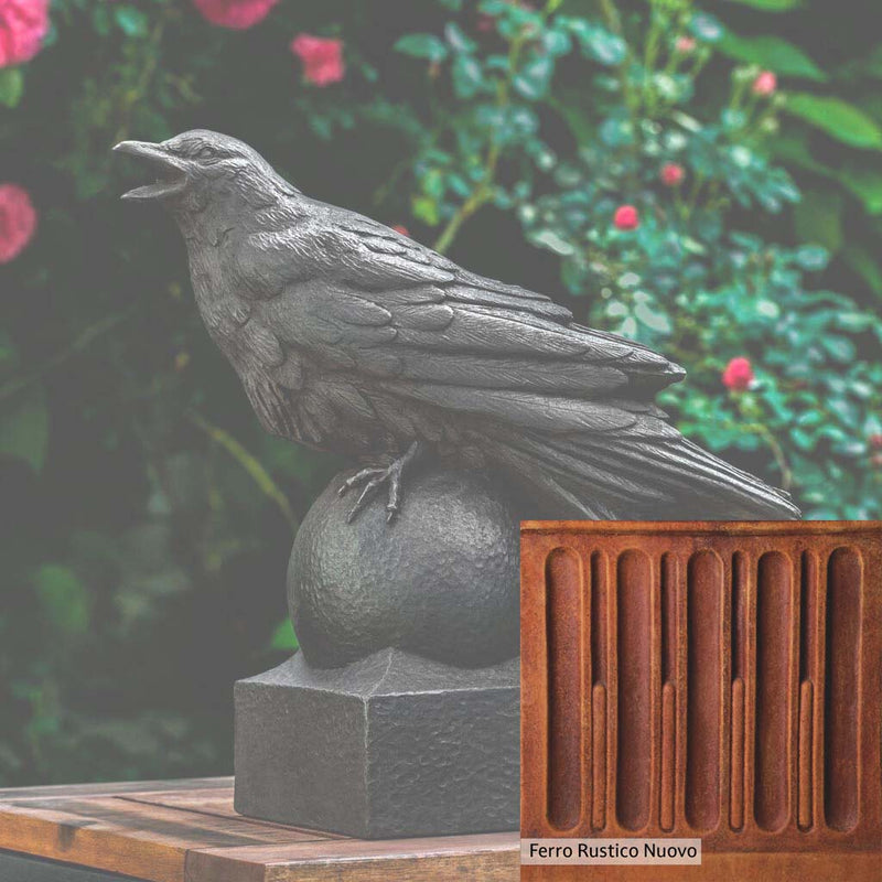 Ferro Rustico Nuovo Patina for the Campania International Corvus Statue, red and orange blended in this striking color for the garden.
