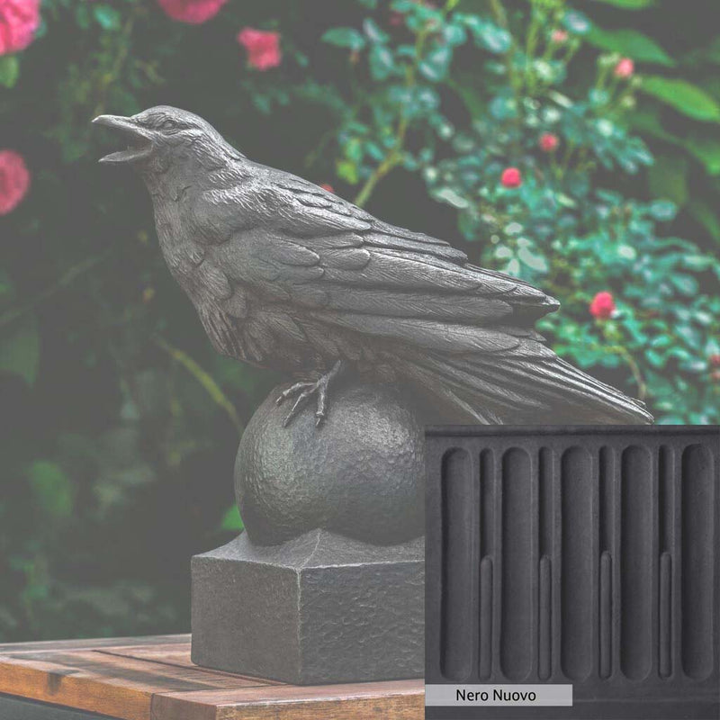 Nero Nuovo Patina for the Campania International Corvus Statue, bold dramatic black patina for the garden.