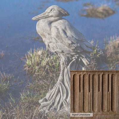 Aged Limestone Patina for the Campania International Egret Statue, brown, orange, and green for an old stone look.