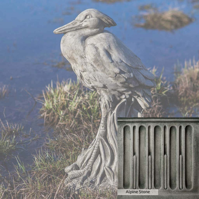 Alpine Stone Patina for the Campania International Egret Statue, a medium gray with a bit of green to define the details.