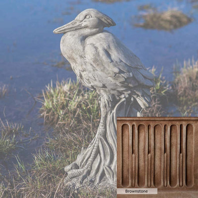 Brownstone Patina for the Campania International Egret Statue, brown blended with hints of red and yellow, works well in the garden.