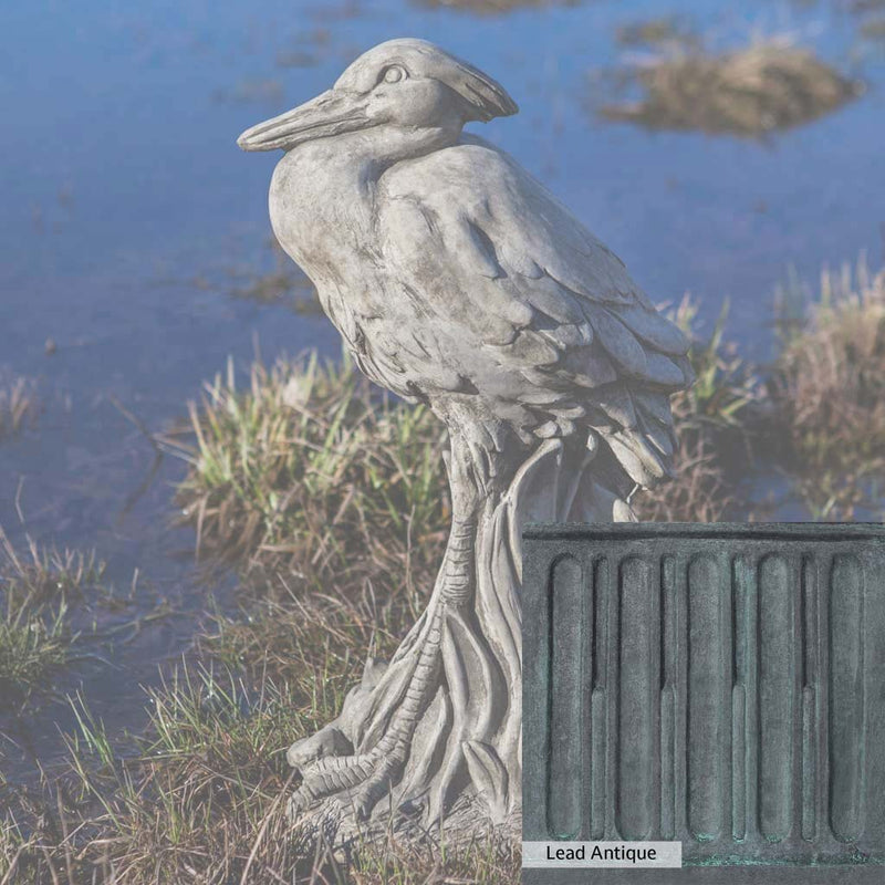 The Lead Antique Patina for the Campania International Egret Statue, aged blue and grey layered to give the look of a classic antique lead patina.