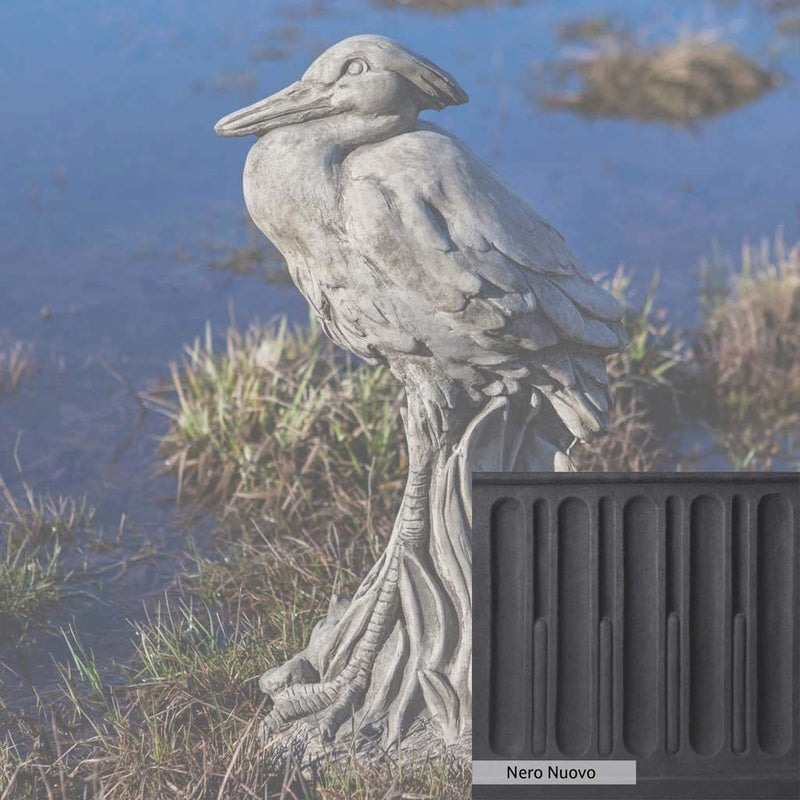 Nero Nuovo Patina for the Campania International Egret Statue, bold dramatic black patina for the garden.
