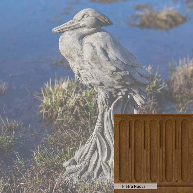 Pietra Nuova Patina for the Campania International Egret Statue, a rich brown blended with black and orange.