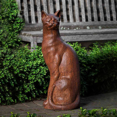 Campania International Checkers Cat Statue stained in the Ferro Rustic Nuovo patina, the ideal color for this garden statue.