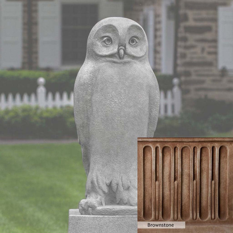 Brownstone Patina for the Campania International Dr. Hoo Statue, brown blended with hints of red and yellow, works well in the garden.