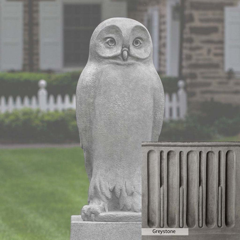 Greystone Patina for the Campania International Dr. Hoo Statue , a classic gray, soft, and muted, blends nicely in the garden.
