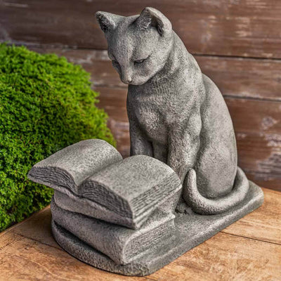 Campania International Hemmingway Cat Statue stained in the Greystone  patina, the ideal color for this garden statue.
