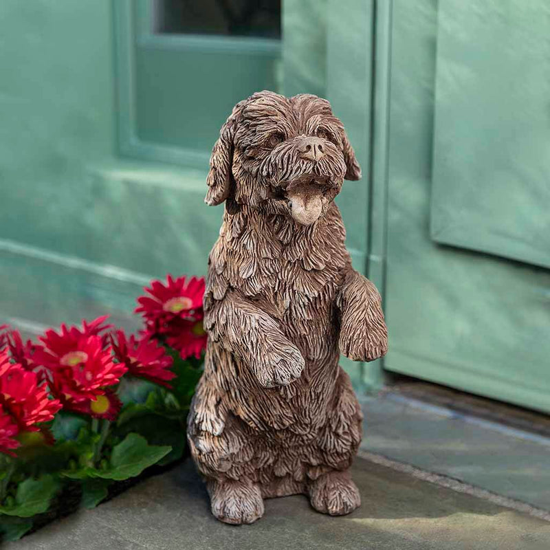 Campania International Cooper Dog Statue is ready for is treat, what a good boy. Copper is shown in the Brownstone Patina to accent all his wonder details.