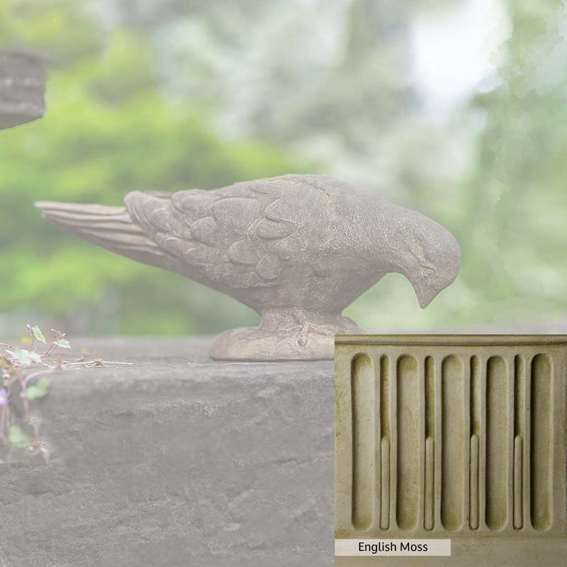 English Moss Patina for the Campania International French Dove Statue, green blended into a soft pallet with a light undertone of gray.