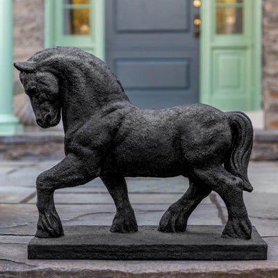 Campania International Roman Horse Statue stained in the Nero Nuovo patina, the ideal color for this garden statue.