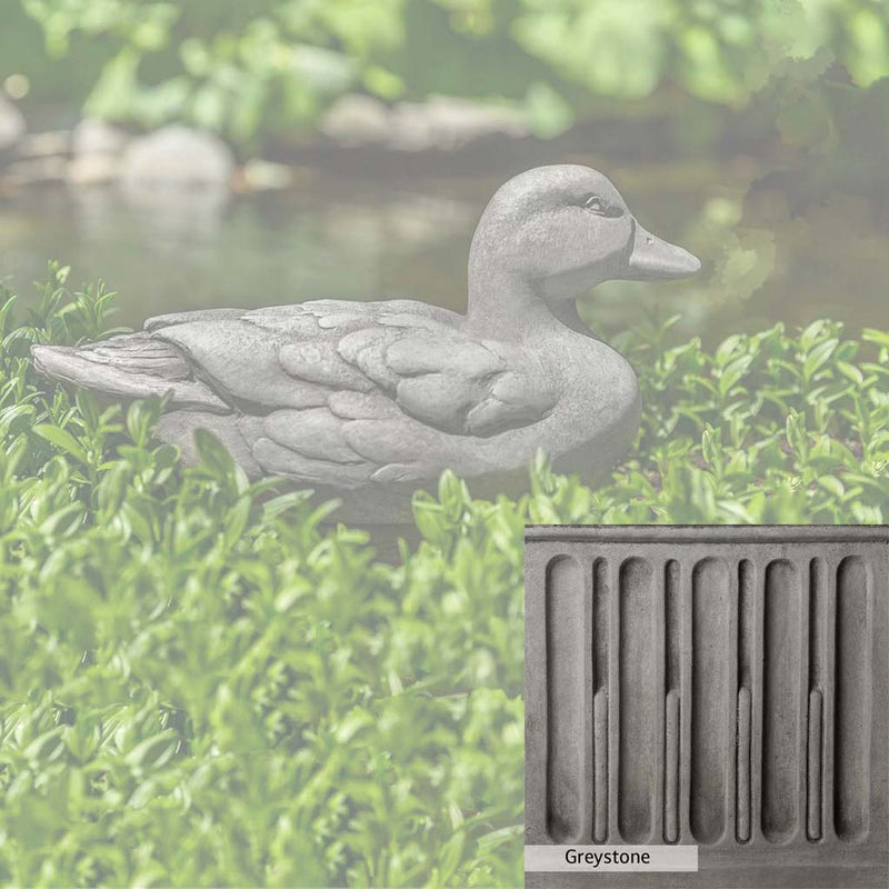 Greystone Patina for the Campania International Decoy Duck Statue , a classic gray, soft, and muted, blends nicely in the garden.
