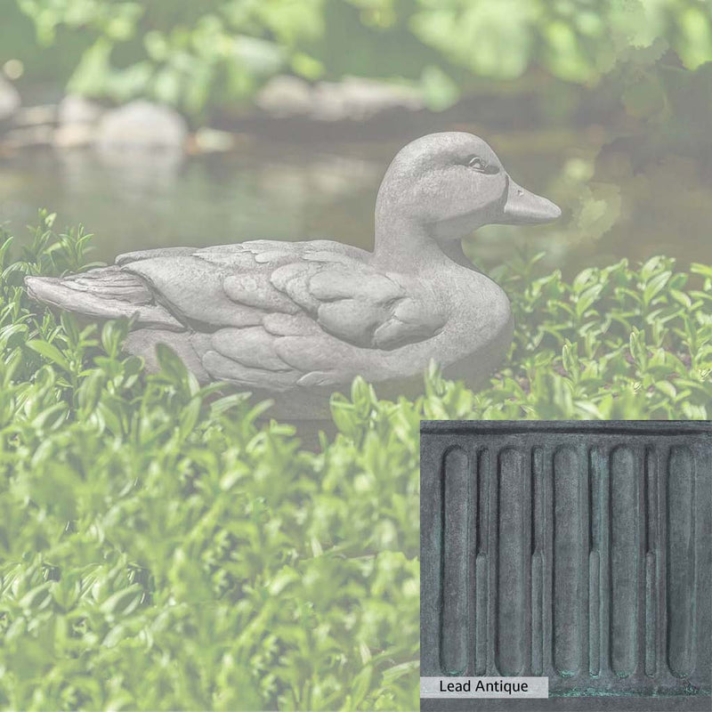 The Lead Antique Patina for the Campania International Decoy Duck Statue, aged blue and grey layered to give the look of a classic antique lead patina.