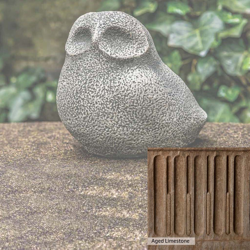 Aged Limestone Patina for the Campania International Stone Owl Statue, brown, orange, and green for an old stone look.