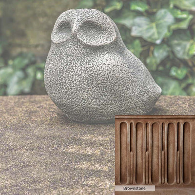 Brownstone Patina for the Campania International Stone Owl Statue, brown blended with hints of red and yellow, works well in the garden.