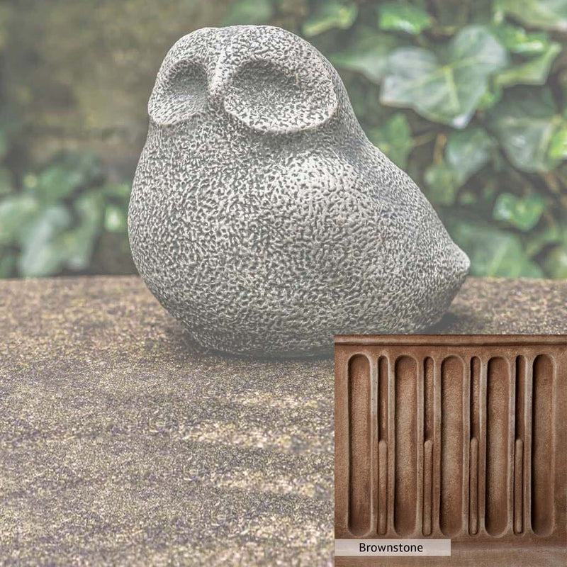 Brownstone Patina for the Campania International Stone Owl Statue, brown blended with hints of red and yellow, works well in the garden.