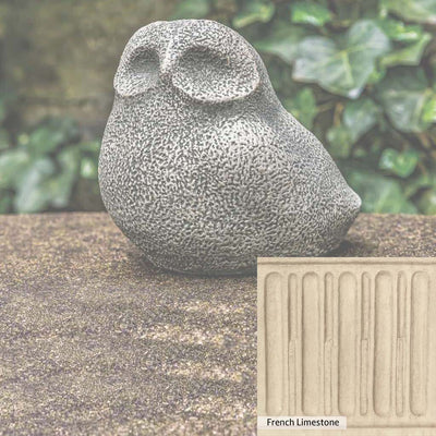 French Limestone Patina for the Campania International Stone Owl Statue, old-world creamy white with ivory undertones.