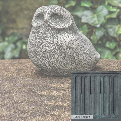 The Lead Antique Patina for the Campania International Stone Owl Statue, aged blue and grey layered to give the look of a classic antique lead patina.