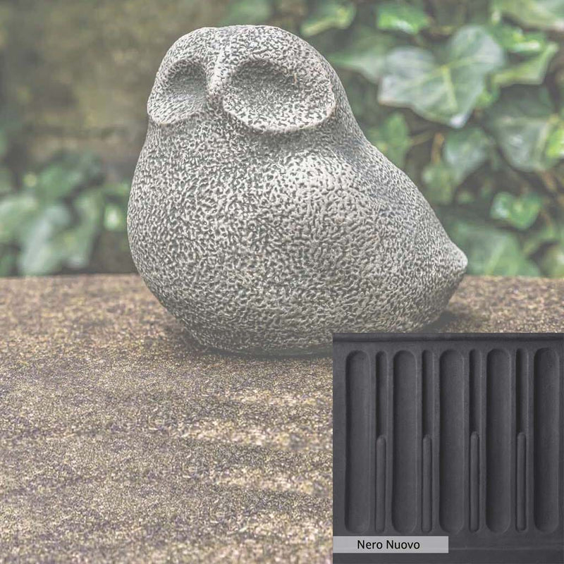 Nero Nuovo Patina for the Campania International Stone Owl Statue, bold dramatic black patina for the garden.