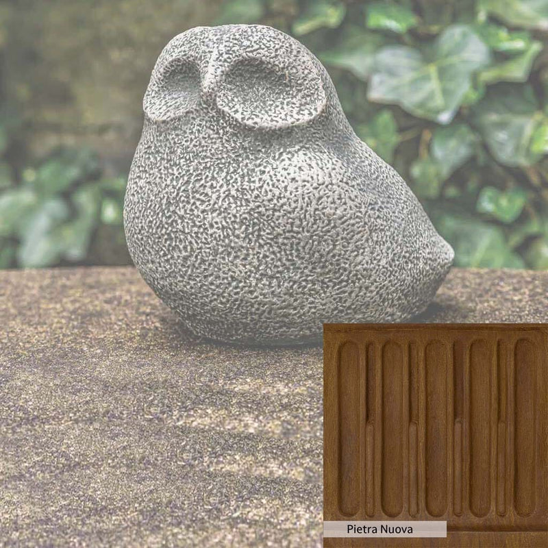 Pietra Nuova Patina for the Campania International Stone Owl Statue, a rich brown blended with black and orange.