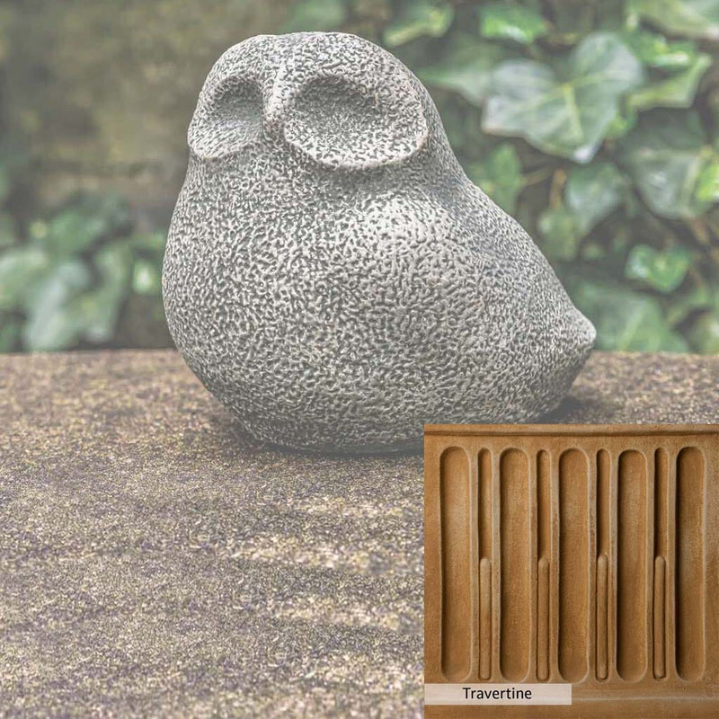 Travertine Patina for the Campania International Stone Owl Statue, soft yellows, oranges, and brown for an old-word garden.