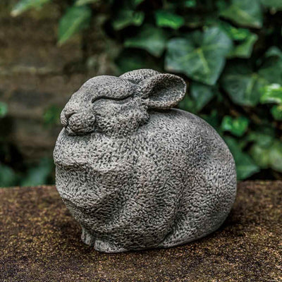 Campania International Stone Bunny Statue stained in the Greystone patina, the ideal color for this garden statue.