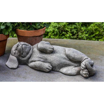 Campania International Belly Rubs Dog Statue captures the sweet moment of bonding with a pup. Dog statue is shown in the Alpine Stone Patina.