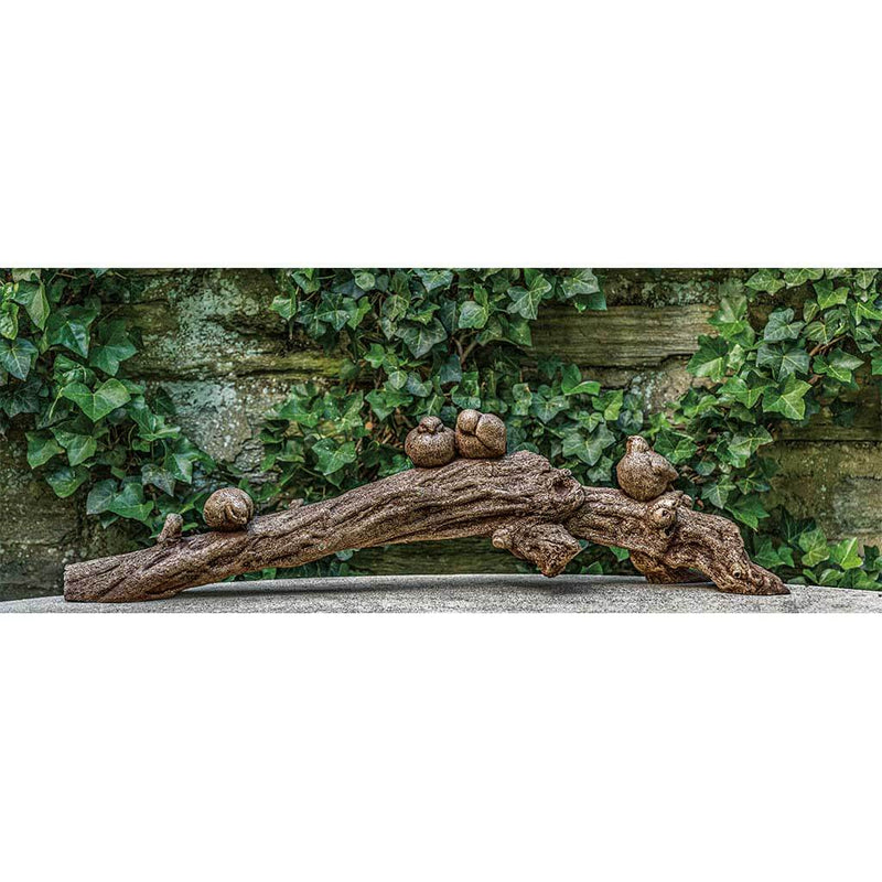 Campania International Birds on a Branch Statue stained in the Brownstone patina, the ideal color for this garden statue.