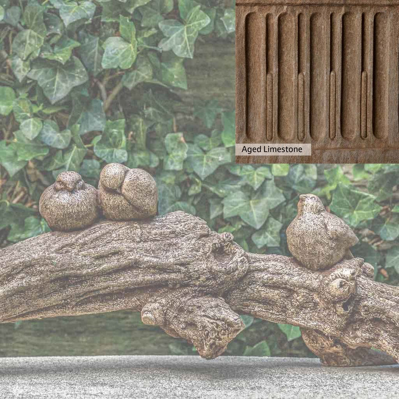 Aged Limestone Patina for the Campania International Birds on a Branch Statue, brown, orange, and green for an old stone look.