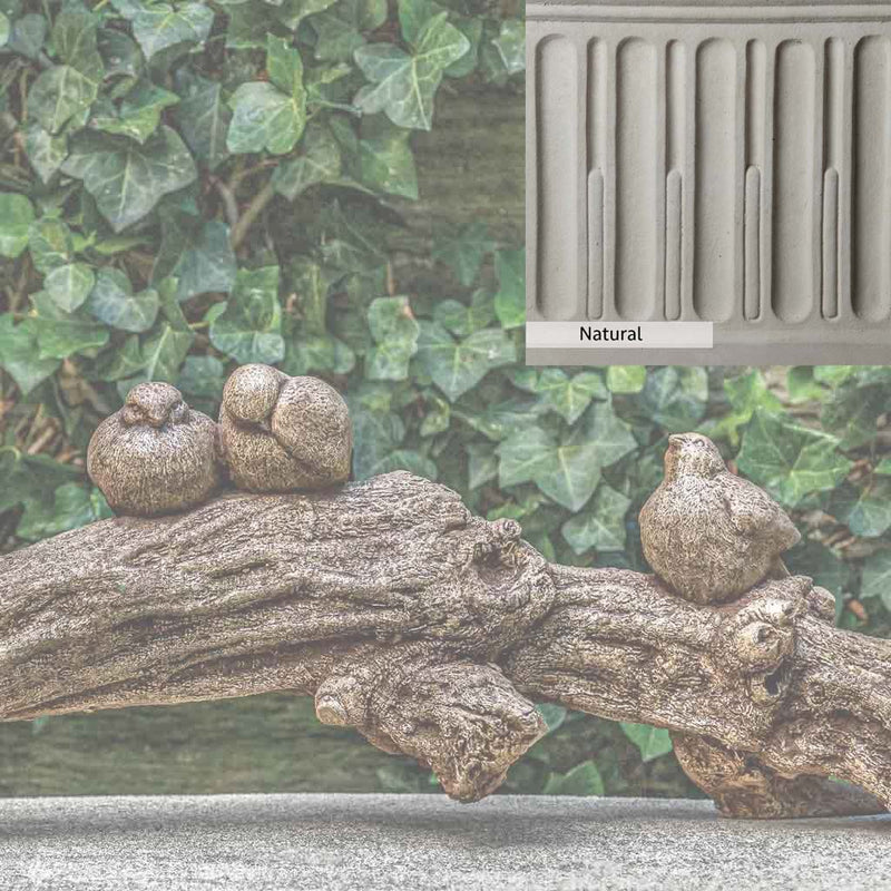 Natural Patina for the Campania International Birds on a Branch Statue is unstained cast stone, the brightest and whitest finish that will age.