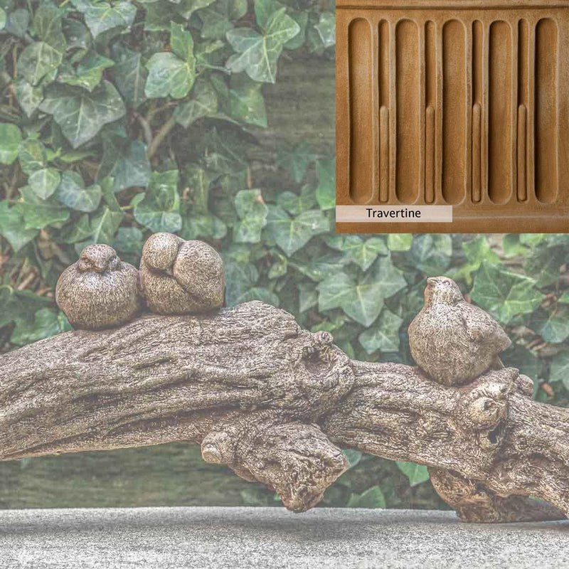 Travertine Patina for the Campania International Birds on a Branch Statue, soft yellows, oranges, and brown for an old-word garden.