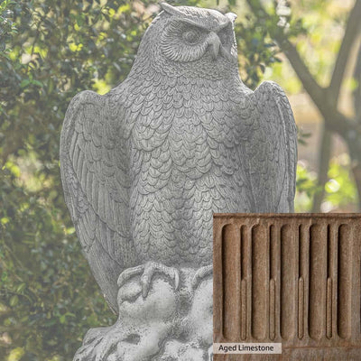 Aged Limestone Patina for the Campania International August Owl Statue, brown, orange, and green for an old stone look.