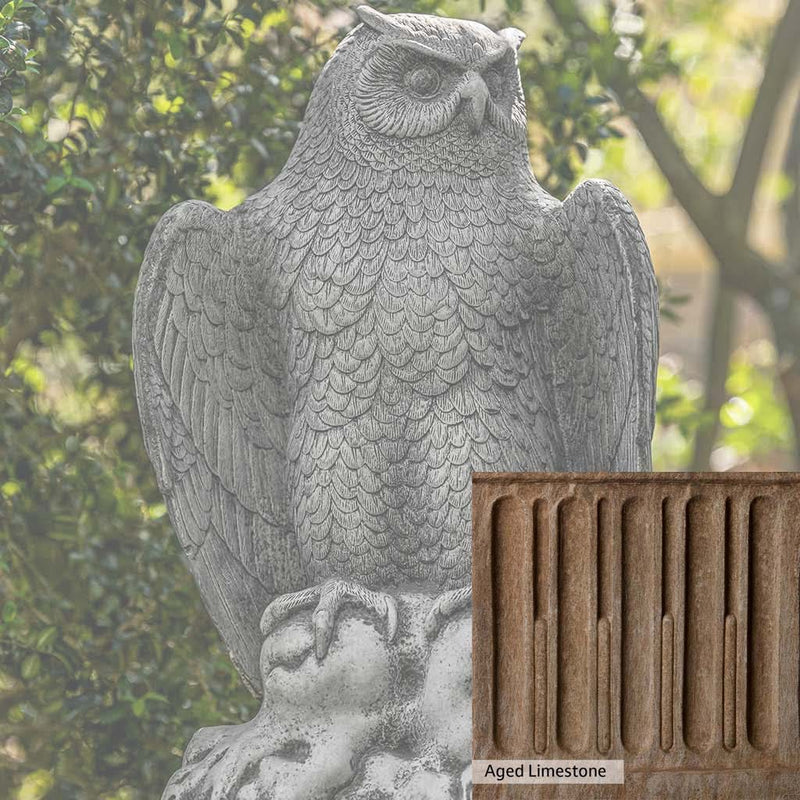 Aged Limestone Patina for the Campania International August Owl Statue, brown, orange, and green for an old stone look.