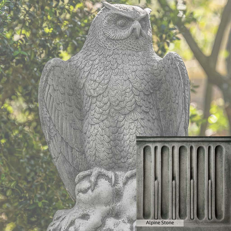 Alpine Stone Patina for the Campania International August Owl Statue, a medium gray with a bit of green to define the details.