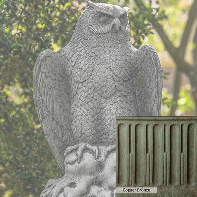 Copper Bronze Patina for the Campania International August Owl Statue, blues and greens blended into the look of aged copper.