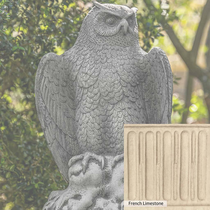 French Limestone Patina for the Campania International August Owl Statue, old-world creamy white with ivory undertones.