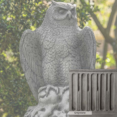 Greystone Patina for the Campania International August Owl Statue , a classic gray, soft, and muted, blends nicely in the garden.