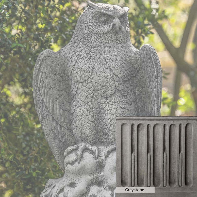 Greystone Patina for the Campania International August Owl Statue , a classic gray, soft, and muted, blends nicely in the garden.