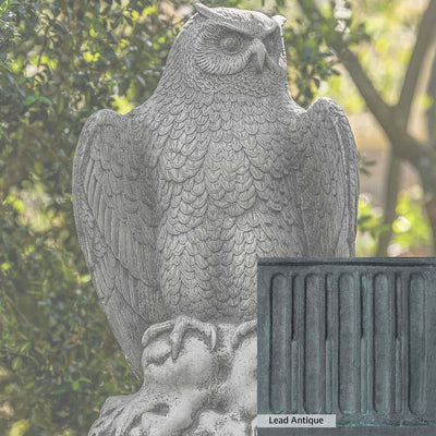 The Lead Antique Patina for the Campania International August Owl Statue, aged blue and grey layered to give the look of a classic antique lead patina.
