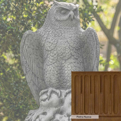 Pietra Nuova Patina for the Campania International August Owl Statue, a rich brown blended with black and orange.