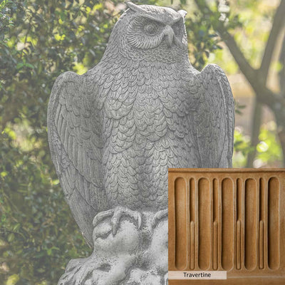 Travertine Patina for the Campania International August Owl Statue, soft yellows, oranges, and brown for an old-word garden.