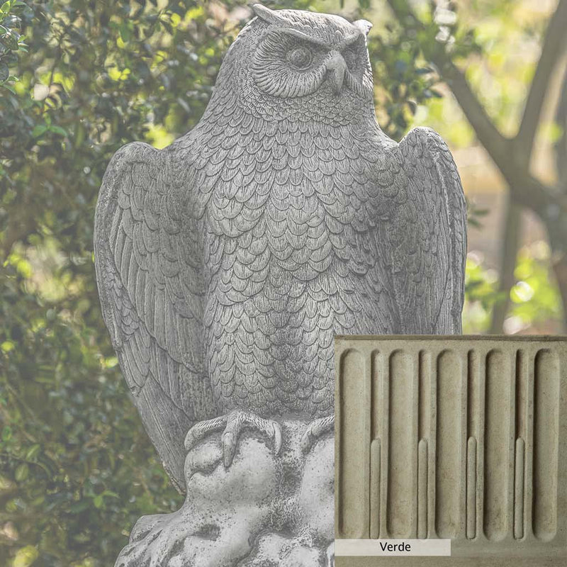 Verde Patina for the Campania International August Owl Statue, green and gray come together in a soft tone blended into a soft green.