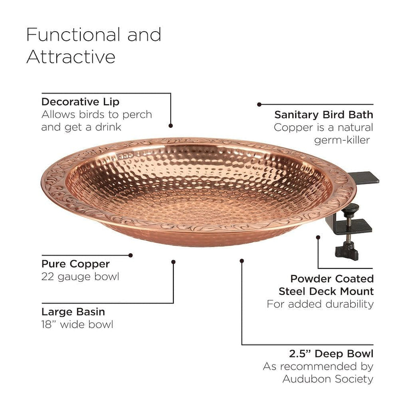 Good Directions Pure Copper 18 inch Deck Mount Birdbath