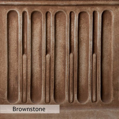 Brownstone Patina for the Campania International Brookhaven Urn, brown blended with hints of red and yellow, works well in the garden.